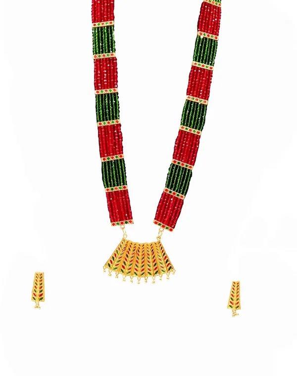 Assamese_Traditional_Red-Green_Colour_Tassel_Jewellery_Set_For_Women_&_Girl